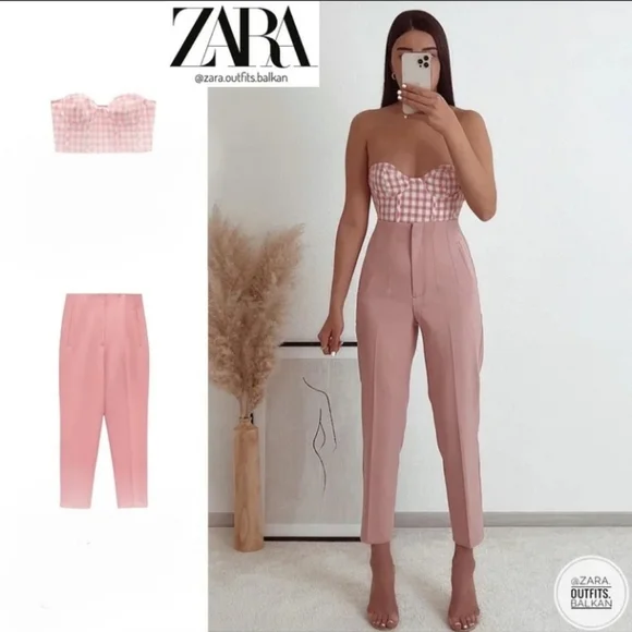 Zara | Tops | Nwt Zara Gingham Pink Bustier Strapless Corset